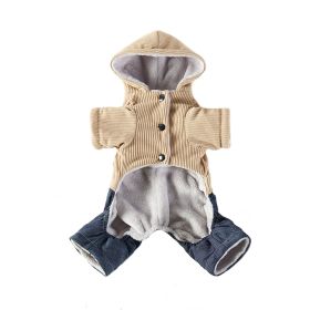 Corduroy Pet Four-legged Hooded Fleece Lined Coat (Option: Yellow Feet With Denim-M)